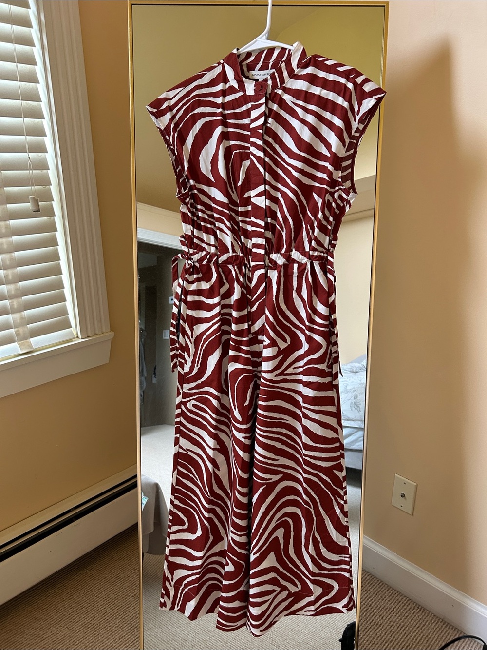 New Banana Republic Size XS Cotton Poplin Cropped Wide Leg Jumpsuit Zebra Brown